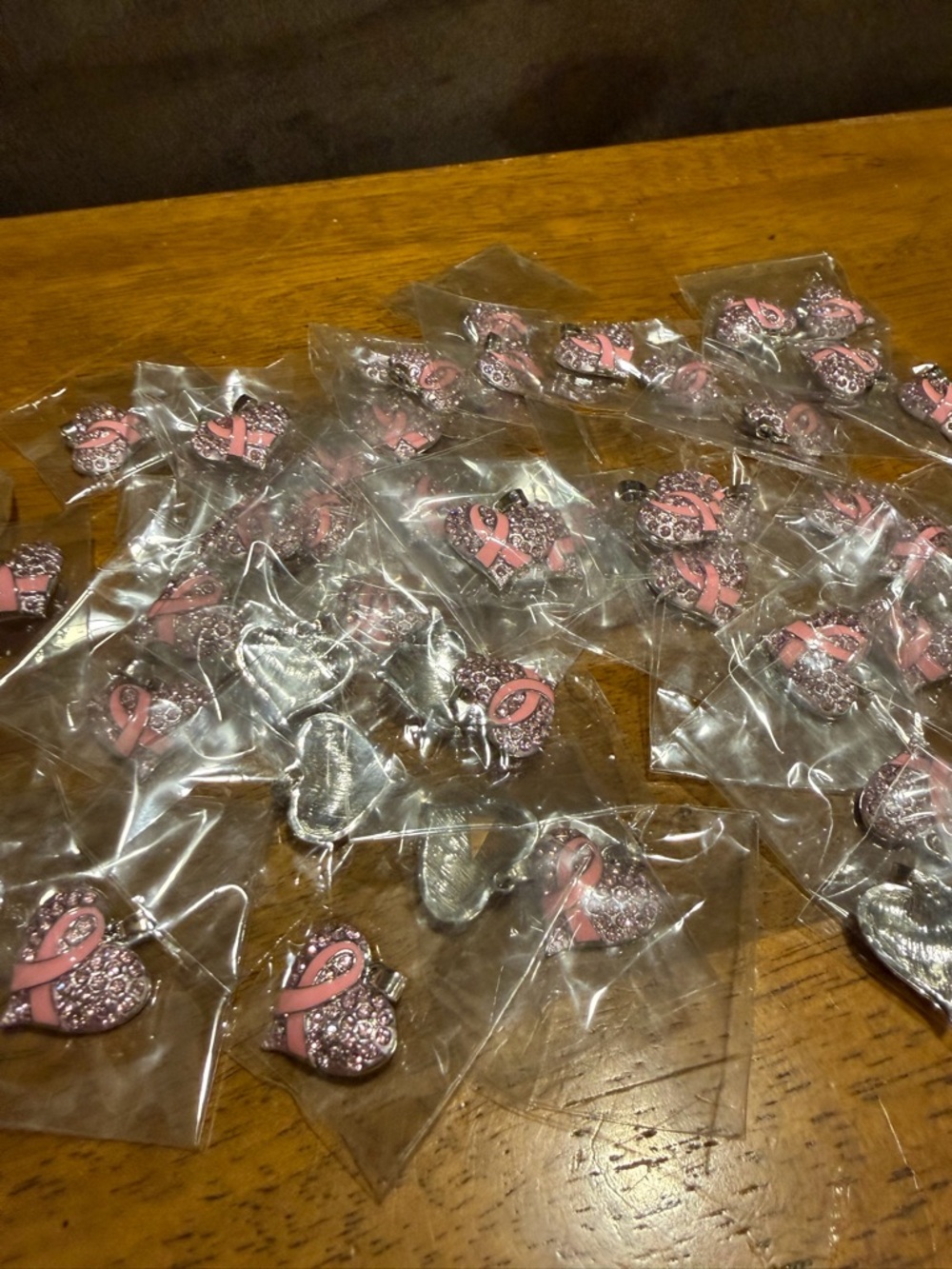 50 Pink Ribbon Heart Pin - Packable Breast Cancer Awareness Charms